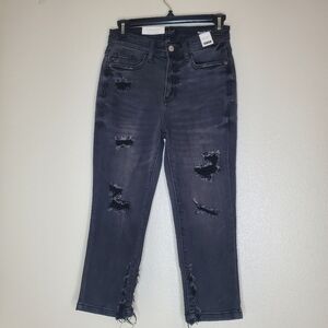 Judy Blue Emma HIgh Rise Distressed‎ Skinny Fit Capri Size 1/25 Black NWT
